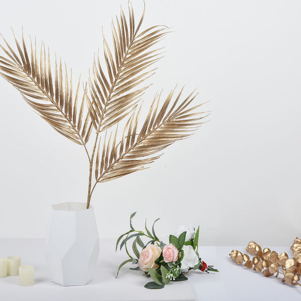 Metallic Gold Artificial Palm Leaf Spray, Tropical Leaves Vase Filler Floral Decoration