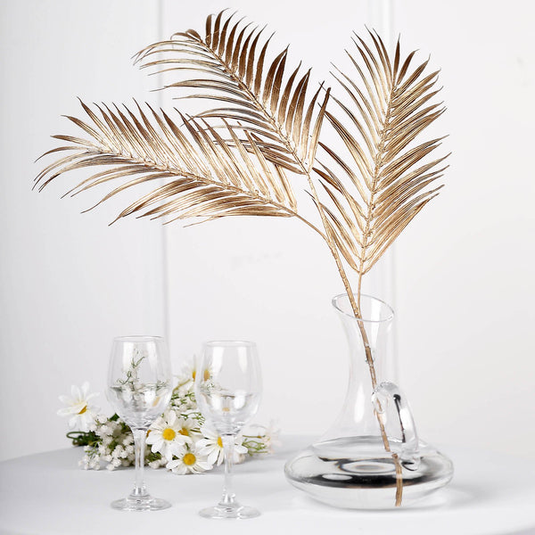 Metallic Gold Artificial Palm Leaf Spray, Tropical Leaves Vase Filler Floral Decoration