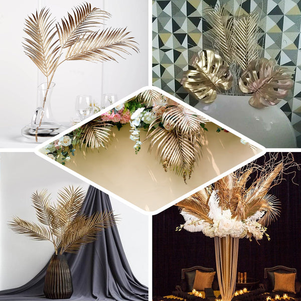 Metallic Gold Artificial Palm Leaf Spray, Tropical Leaves Vase Filler Floral Decoration