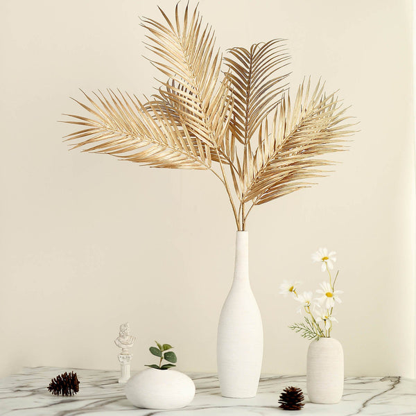 Metallic Gold Artificial Palm Leaf Spray, Tropical Leaves Vase Filler Floral Decoration