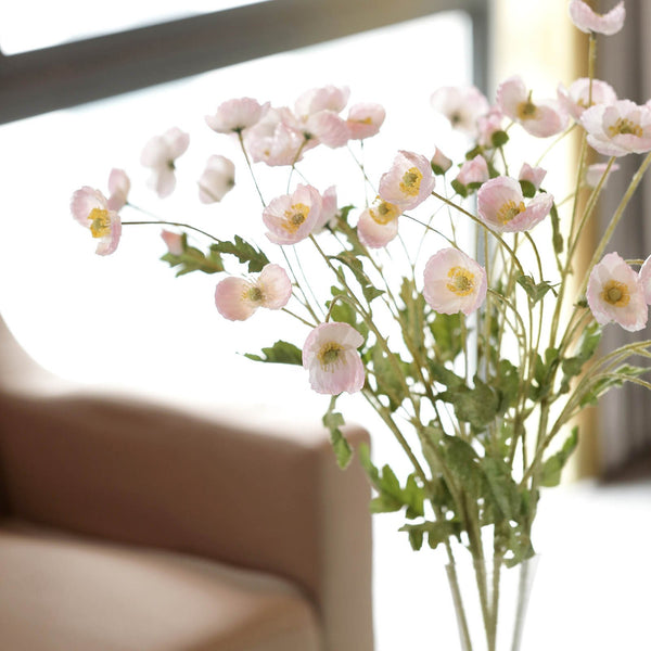 2 Bushes | 33Inch Long Stem Artificial Silk Poppy Flower Bouquet Spray - Blush/Rose Gold