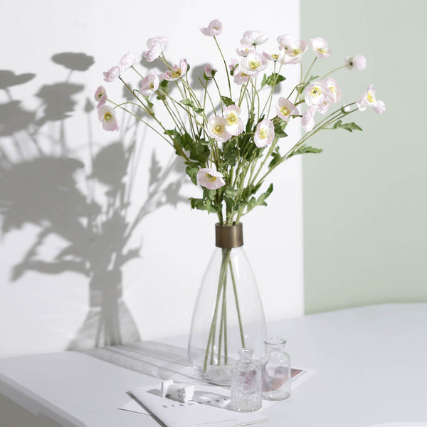 2 Bushes | 33Inch Long Stem Artificial Silk Poppy Flower Bouquet Spray - Blush/Rose Gold