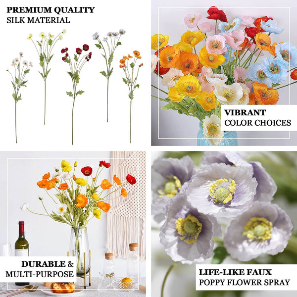 2 Pack | 33" Silk Poppies Flower Stem, Artificial Flowers For Vase Floral Arrangement - Blush/Rose Gold