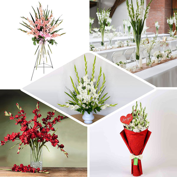 3 Bushes | 36inch White Gladiolus Flower Spray, Long Stem Artificial Flowers