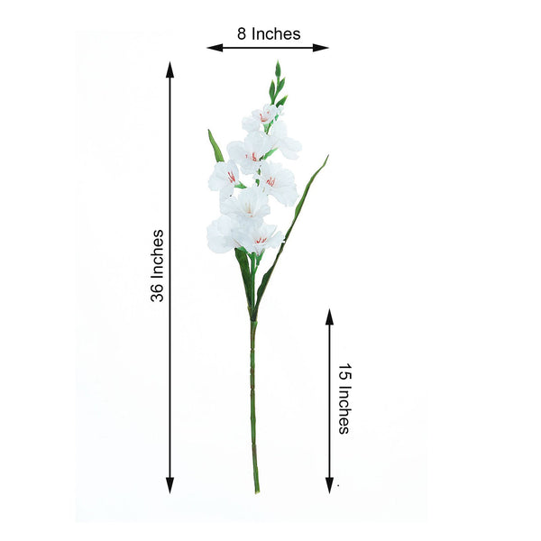 3 Bushes | 36inch White Gladiolus Flower Spray, Long Stem Artificial Flowers