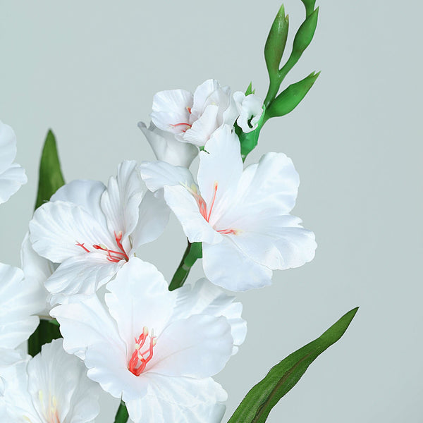 3 Bushes | 36inch White Gladiolus Flower Spray, Long Stem Artificial Flowers