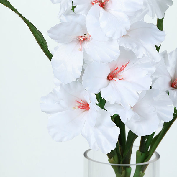 3 Bushes | 36inch White Gladiolus Flower Spray, Long Stem Artificial Flowers