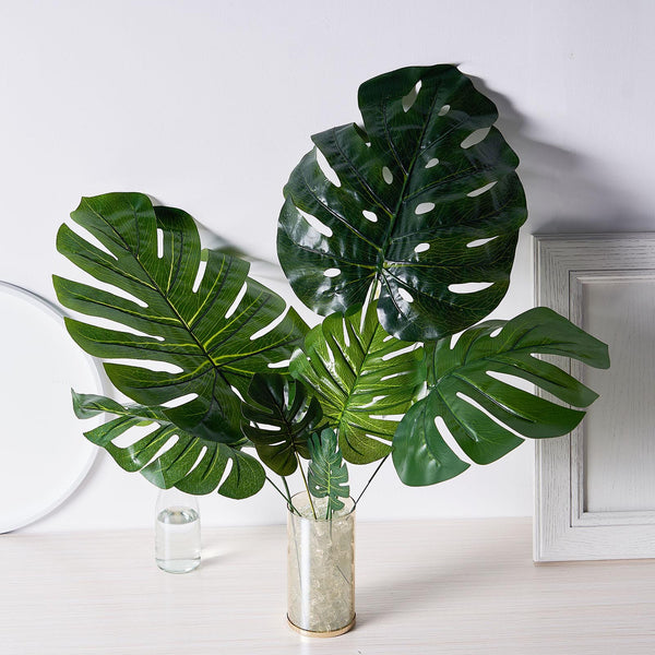 6 Stems | Monstera Tropical Leaf, Artificial Leaves For Hawaiian Luau Party Decoration