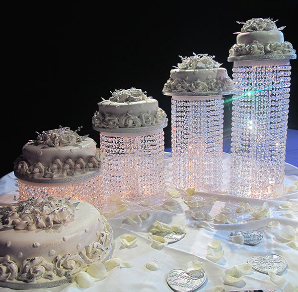 7.5" Tall Silver Breathtaking Crystal Pendants Metal Chandelier Wedding Cake Stand