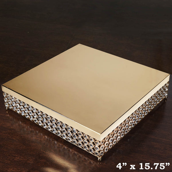 16" Bejeweled Gold Square Crystal Beaded Stainless Steel Chandelier Wedding Cake Stand