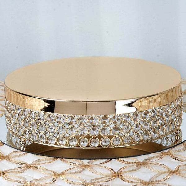 Fancy Beaded Crystal Metal Riser Cake Stand Gold 13.5