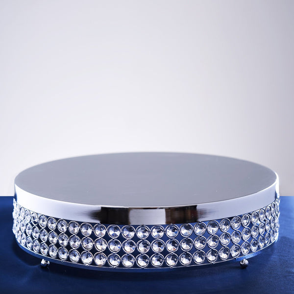 Grand Wedding Beaded Crystal Metal Cake Stand - 15.5" Diameter