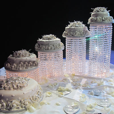 Grand Wedding Beaded Crystal Metal Riser Cake Stand - 15.5" Diameter