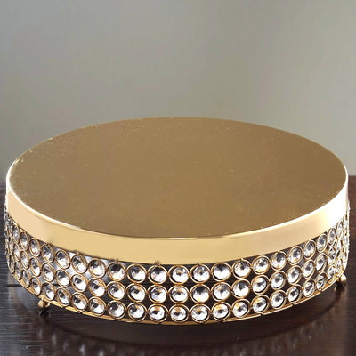 Grand Wedding Beaded Crystal Metal Cake Stand - Gold - 15.5" Diameter