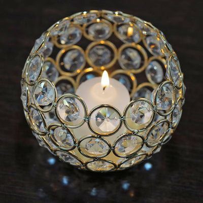 Adorable Votive Tealight Wedding Crystal Candle Holder - Gold - 4" Dia x 3.5" Tall