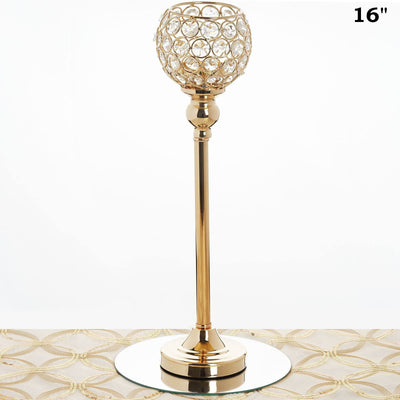 Sleek Pillar Crystal Votive Tealight Candle Holder Wedding Centerpiece - Gold - 16" Tall