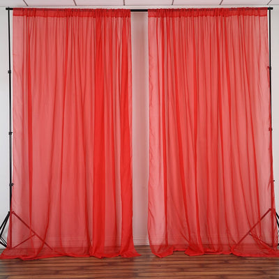 10FT Fire Retardant Red Sheer Curtain Panel Backdrops Window Treatment With Rod Pockets - Premium Collection
