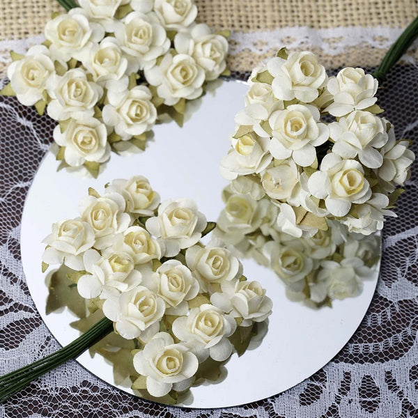 144 Ivory Paper Mini Flower Roses For DIY Wedding Card Craft Party Favors Decorations