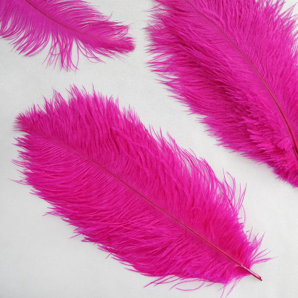 12 Pack | 13"-15" Natural Plume Real Ostrich Feathers Vase Centerpiece - Fushia