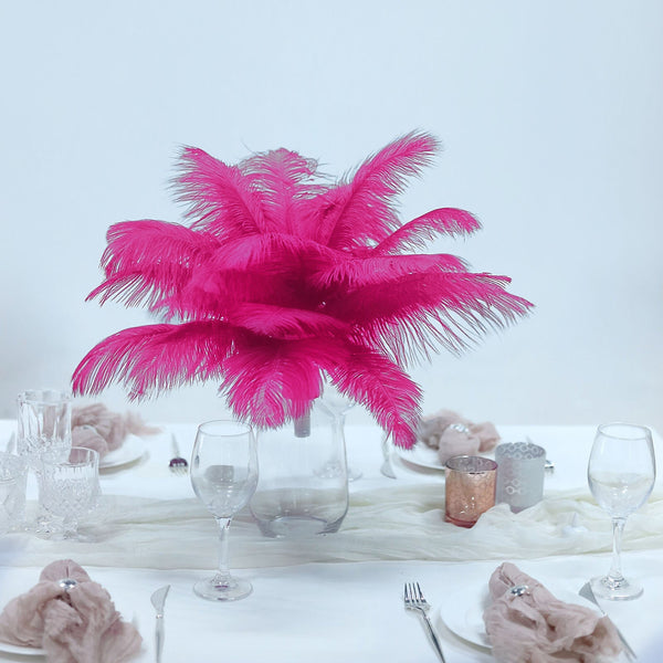 12 Pack | 13"-15" Natural Plume Real Ostrich Feathers Vase Centerpiece - Fushia