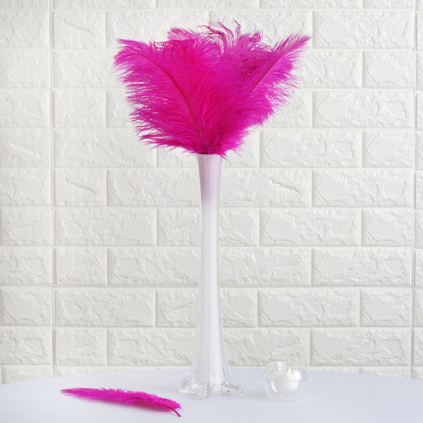 12 Pack | 13"-15" Natural Plume Real Ostrich Feathers Vase Centerpiece - Fushia