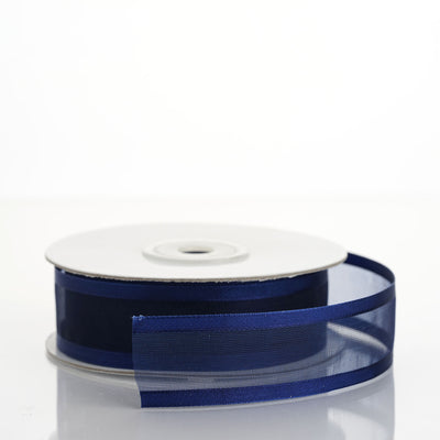 7/8" x 25 Yards Organza Ribbon With Satin Edge - Navy Blue