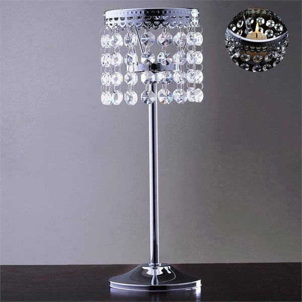 12" Crystal Beaded Chandelier Votive Pillar Candle Holder, Metal Tealight Candle Stand