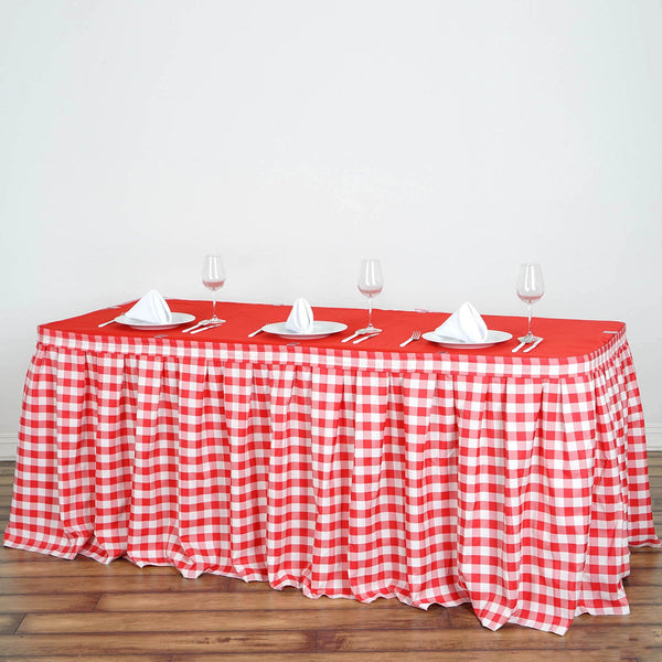 Checkered Table Skirt | 17FT | Buffalo Plaid Gingham Polyester Table Skirts