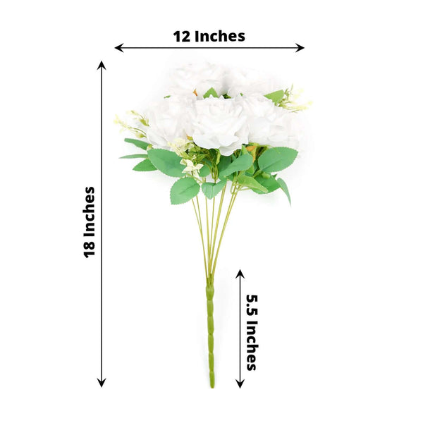 2 Bushes White Silk Rose Bouquets – Real Touch Long Stem Artificial Flowers 18"