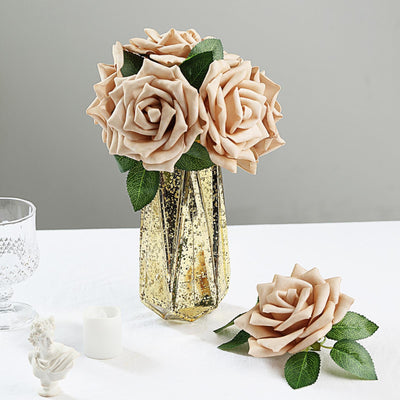 24 Roses | 5" Artificial Foam Flowers With Flexible Stem & Leaves