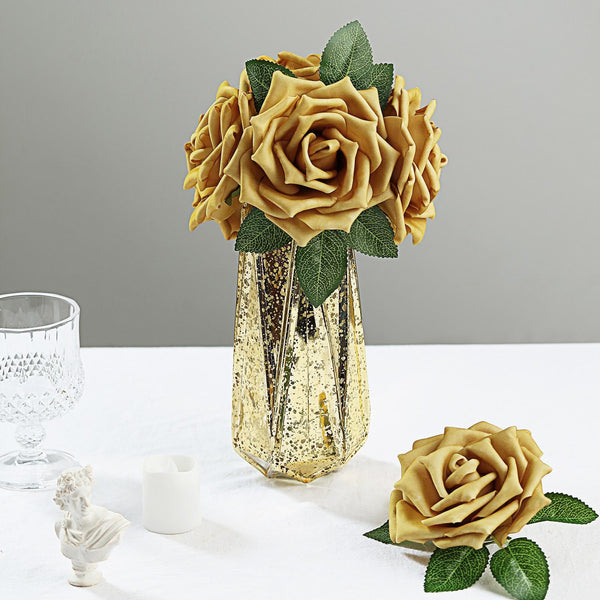 24 Roses | 5" Artificial Foam Flowers With Flexible Stem & Leaves