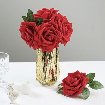 24 Roses | 5" Artificial Foam Flowers With Flexible Stem & Leaves