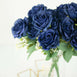 2 Bushes Navy Blue Silk Rose Bouquets – Real Touch Long Stem Artificial Flowers 18"