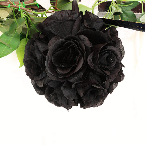 2 Pack | 7" Artificial Silk Rose Kissing Ball, Faux Flower Ball