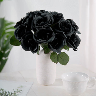 12" Artificial Velvet-Like Fabric Rose Flower Bouquet Bush