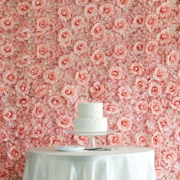 11 Sq ft. | 4 Panels 3D Silk Rose & Hydrangea Flower Wall Mat Backdrop