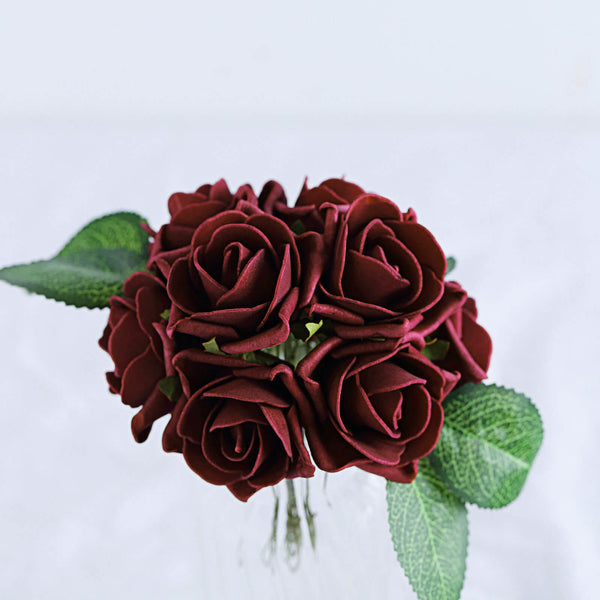 24 Roses | 2" Artificial Foam Flowers With Flexible Stem & Leaves