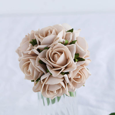 24 Roses | 2" Artificial Foam Flowers With Flexible Stem & Leaves