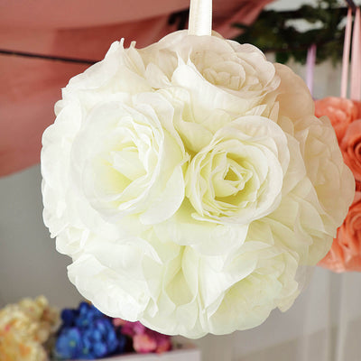 2 Pack | 7" Artificial Silk Rose Kissing Ball, Faux Flower Ball