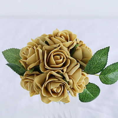 24 Roses | 2" Artificial Foam Flowers With Flexible Stem & Leaves