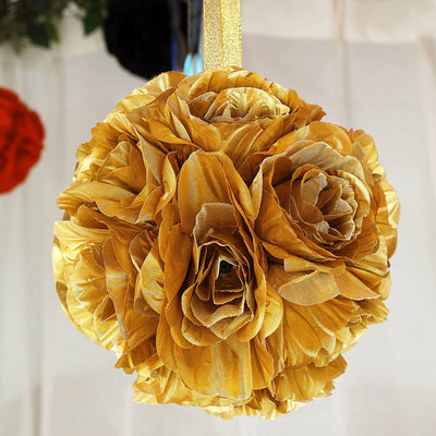 2 Pack | 7" Artificial Silk Rose Kissing Ball, Faux Flower Ball