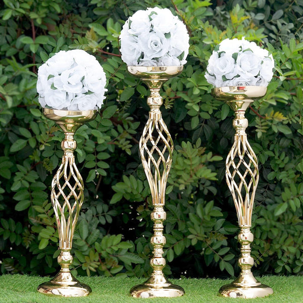 2 Pack | 26" Reversible Pillar Candle Holder Set Flower Ball Pedestal Stand