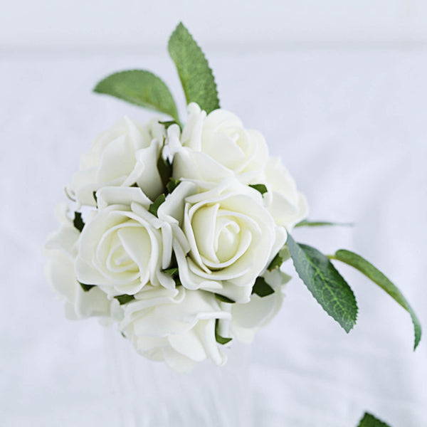 24 Roses | 2" Artificial Foam Flowers With Flexible Stem & Leaves