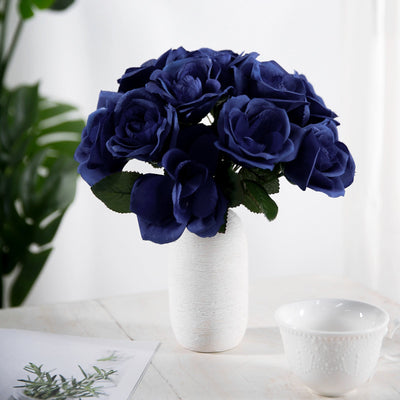 12" Artificial Velvet-Like Fabric Rose Flower Bouquet Bush