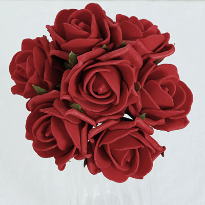 24 Roses | 2" Artificial Foam Flowers With Flexible Stem & Leaves