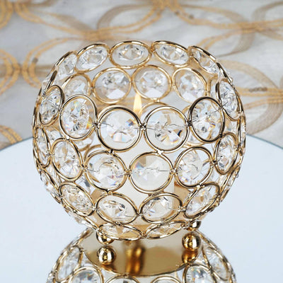 4" Round Crystal Beaded Metal Votive Tealight Candle Holder, Multipurpose Table Vase