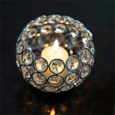 4" Round Crystal Beaded Metal Votive Tealight Candle Holder, Multipurpose Table Vase