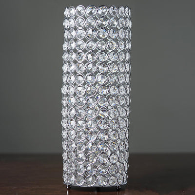 16" Tall Metal Full Crystal Beaded Pillar Candle Holder Stand