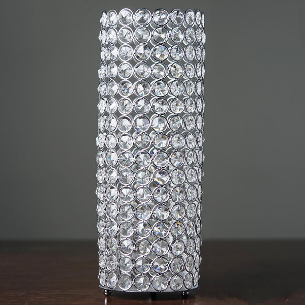 16" Tall Metal Full Crystal Beaded Pillar Candle Holder Stand