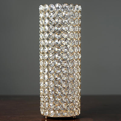 16" Tall Metal Full Crystal Beaded Pillar Candle Holder Stand